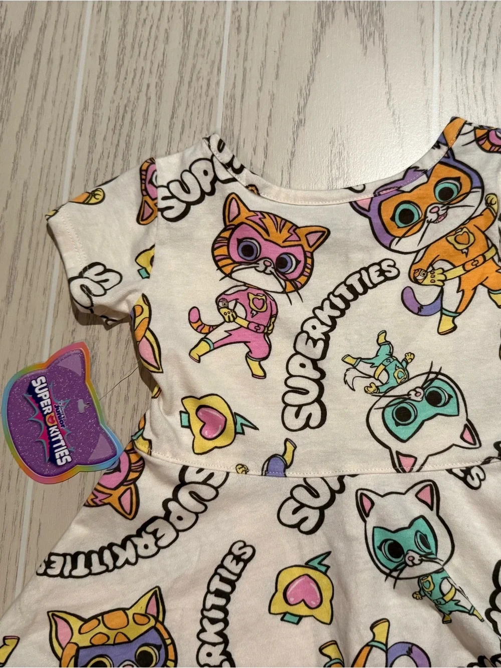 Disney Junior SuperKitties Girls 2T White Cat Print Dress NWT